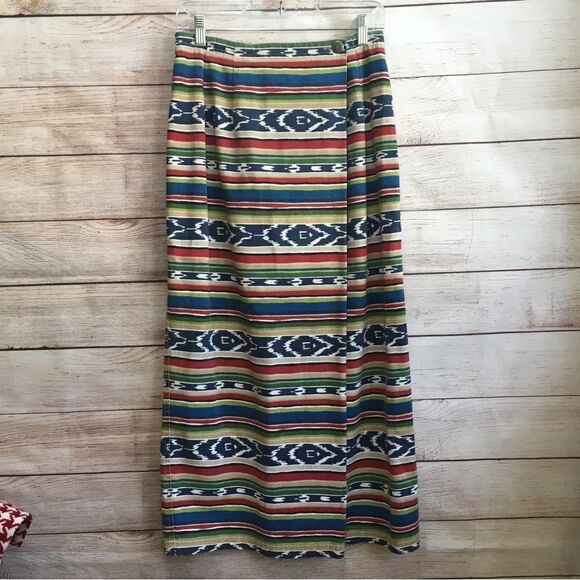 VINTAGE SUSAN BRISTOL WRAP MAXI SKIRT IN AZTEC PRINT MODEST - Picture 1 of 7